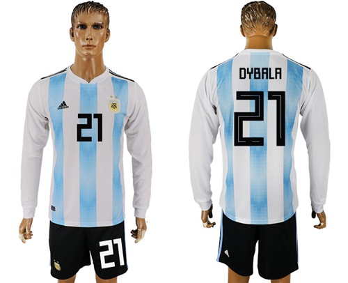 Argentina #21 Dybala Home Long Sleeves Soccer Country Jersey - Click Image to Close